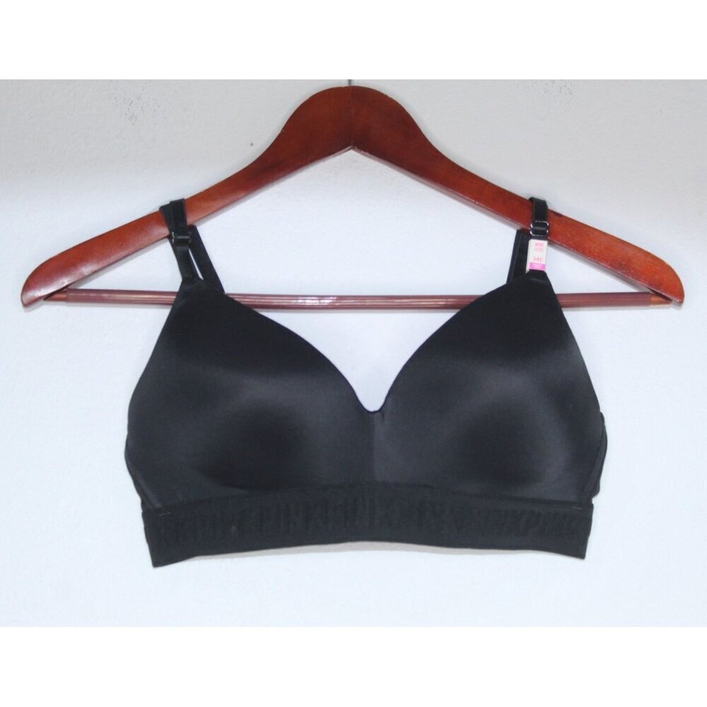 Pink By Victoria Secret 34 C Pink Black Solid‎ Lightly Padded Unwired NWT